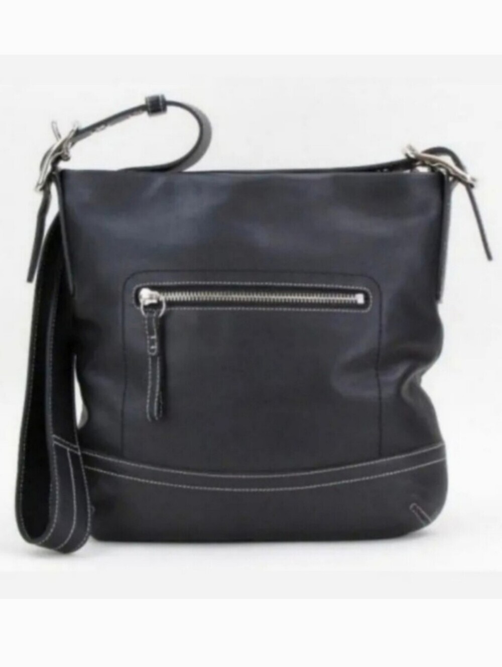 Coach Black Leather Crossbody Tote with Contrast Stitching